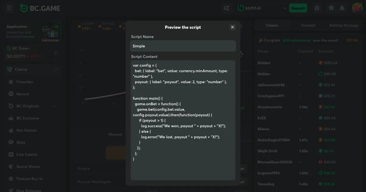 Betting Scripts for Crash, Dice and Limbo