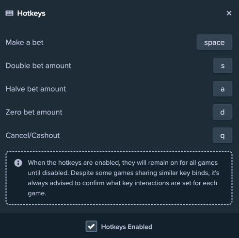 Stake Crash Hotkeys