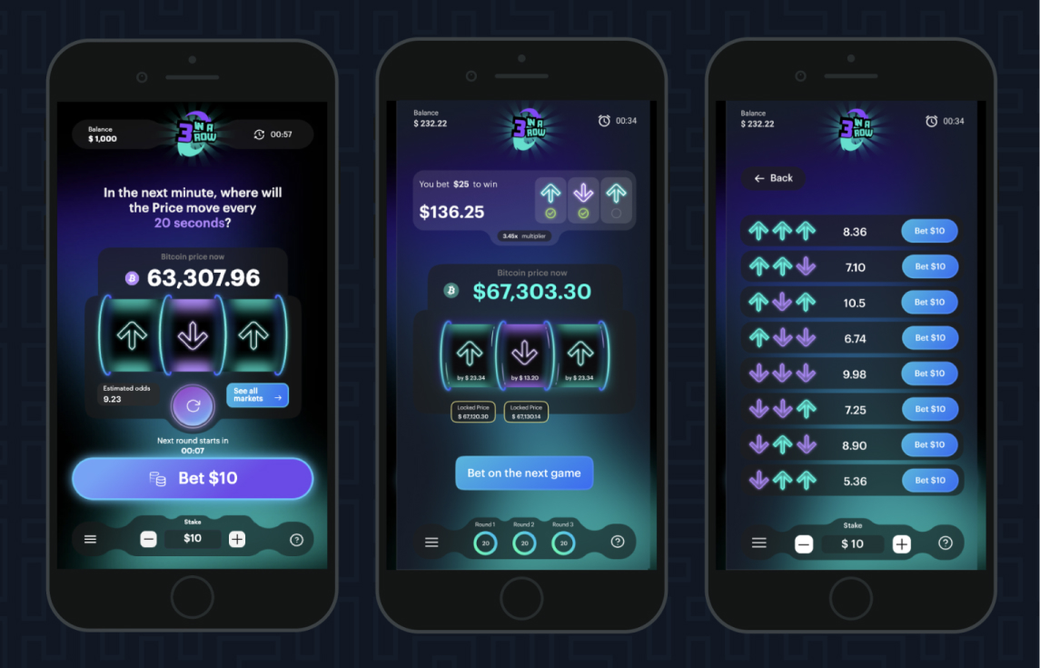 3 in a row Crypto Prediction Game by bitblox
